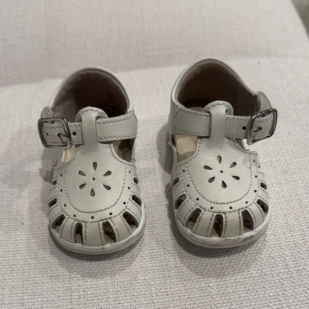 L’Amour Baby White Leather Fisherman Sandals Mary Jane Shoes